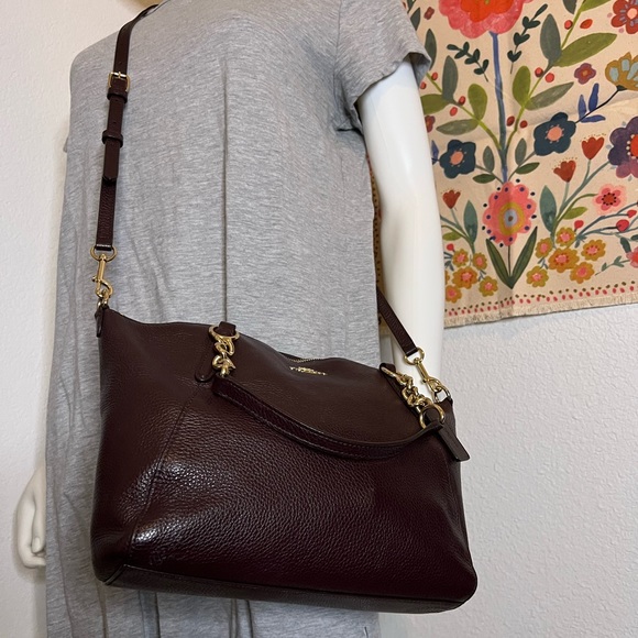 Coach Mini Kelsey Oxblood Pebbled Leather Satchel - Picture 5 of 10